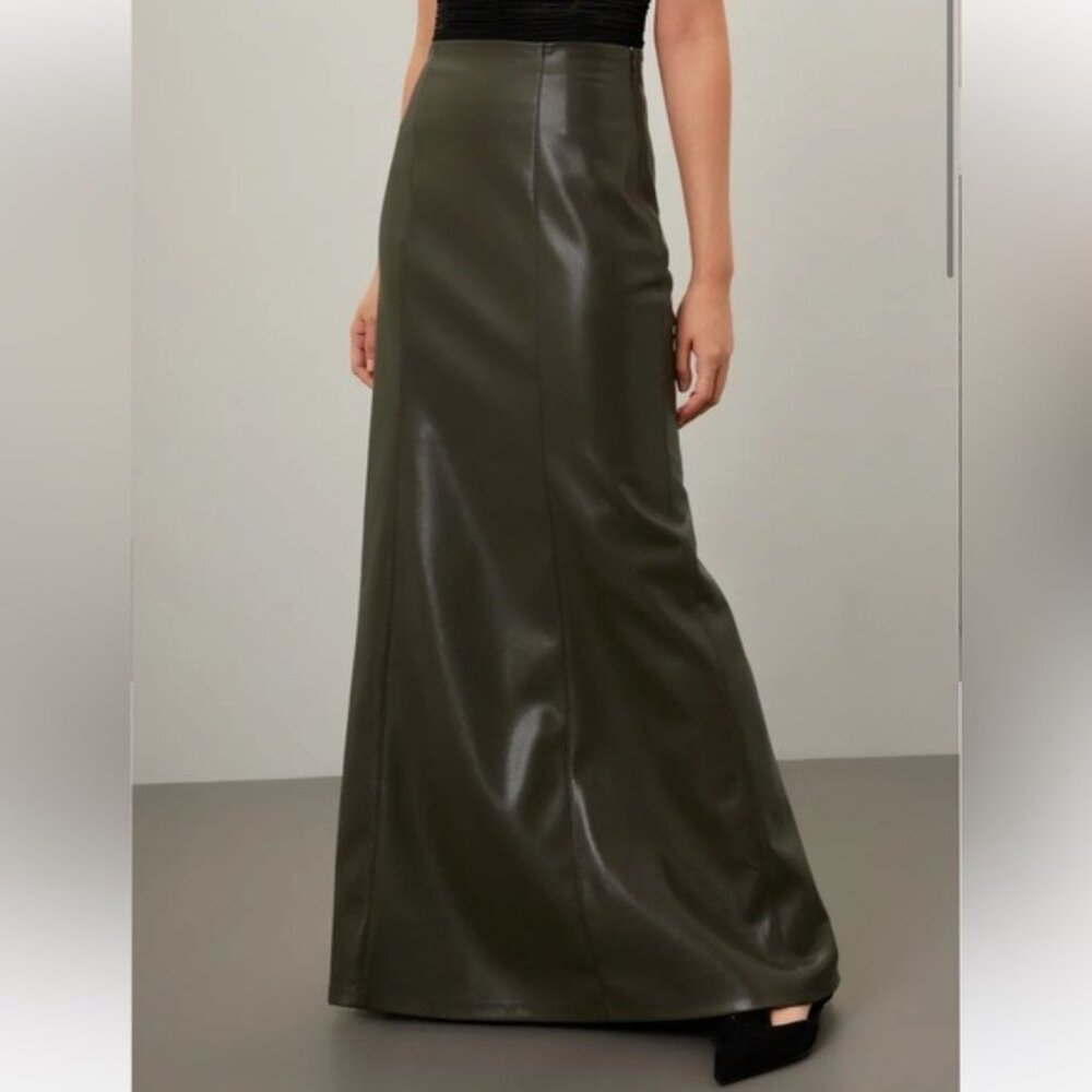 Nanushka Carlotta Faux Leather Hunter Green Maxi Skirt Fall Size Large Grunge - Picture 4 of 11